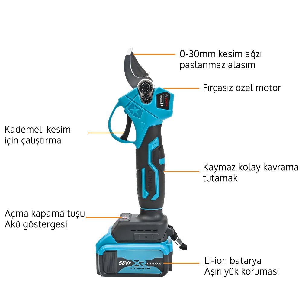 Bosch Plus LZ038 Teleskopik Kollu Bağ Makası ve Budama Testeresi Makine Seti 58vf 5p uzatma kolu